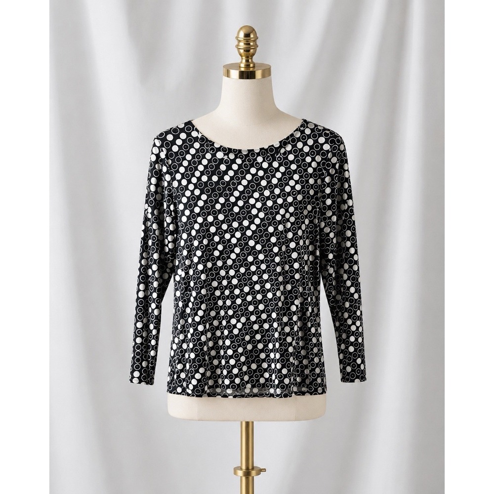 Chico's Popover Top Stretch Knit Popover 3/4 Sleeve Black White Size 2 Large